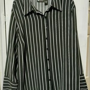 Maggie Barnes black with white stripes shirt